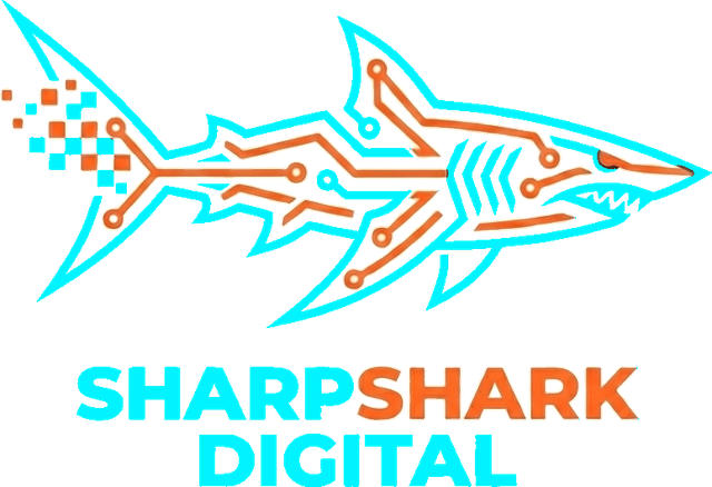 Sharp Shark Digital logo: morski pas od strujnih krugova